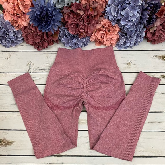 High Waist Seamless Pink Butt Lifting Yoga Pants - Picture 13 of 16